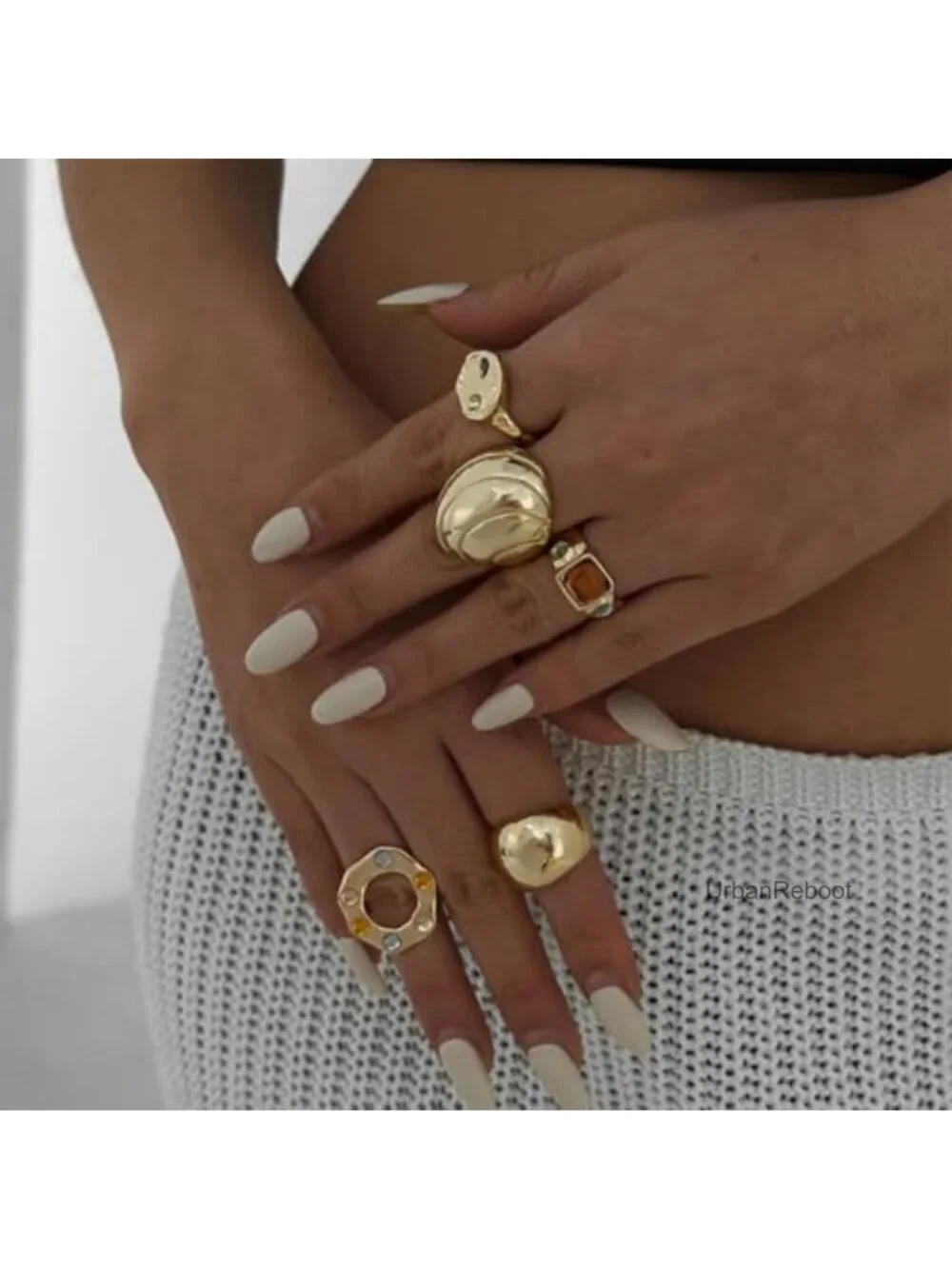 Chunky Gold Stacking Rings Set for Women Vintage Statement Jewelry 5 Rings